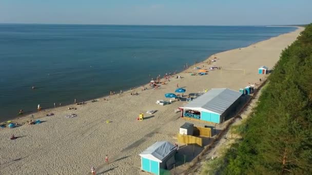Strand Oostzee Katy Rybackie Plaza Morze Bacltyckie Aerial View Polen — Stockvideo