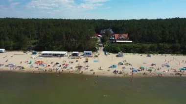 Sahil Baltık Denizi Sztutowo Plaza Morze Baltyckie Hava Manzaralı Polonya. Yüksek kalite 4k görüntü