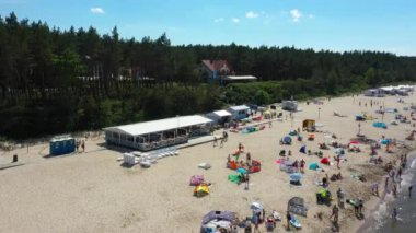 Sahil Baltık Denizi Sztutowo Plaza Morze Baltyckie Hava Manzaralı Polonya. Yüksek kalite 4k görüntü