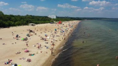 Plaj Baltık Denizi Plaza Jelitkowo Gdansk Morz Baltyckie Hava Görüntüsü Polonya. Yüksek kalite 4k görüntü