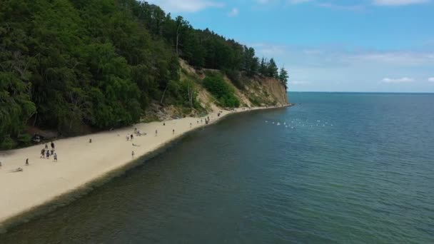 Beach Baltic Sea Gdynia Orlowo Plaza Morze Klif Aerial View — Stock Video
