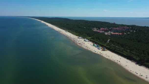 Strand Oostzee Krynica Morska Plaza Morze Baltyckie Aerial View Polen — Stockvideo