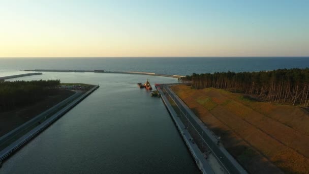 Canal Vistula Spit Kanal Mierzei Wislanej Vista Aérea Polônia Imagens — Vídeo de Stock