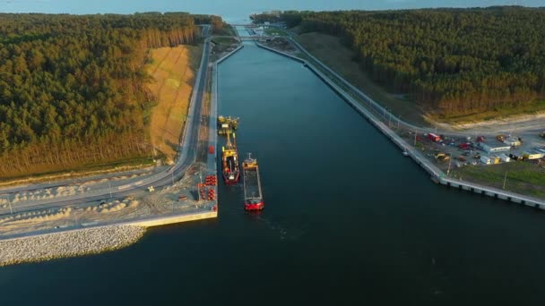 Canal Vistula Spit Kanal Mierzei Wislanej Vista Aérea Polônia Imagens — Vídeo de Stock