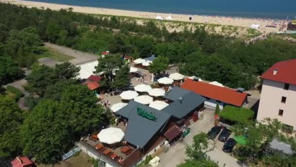 Restauracja Plaża Stogi Restauracja Aerial View Poland Wysokiej Jakości Materiał — Wideo stockowe