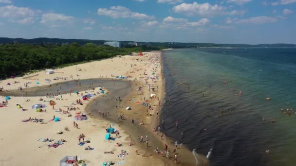 Beach Baltic Sea Plaza Jelitkowo Gdansk Morze Baltyckie Aerial View — Stock Video