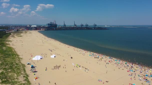 Panorama Beach Baltische Zee Stogi Plaza Morze Baltyckie Luchtfoto View — Stockvideo