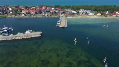 Panorama Port Windsurfing Kuznica Hava Görüntülü Polonya. Yüksek kalite 4k görüntü
