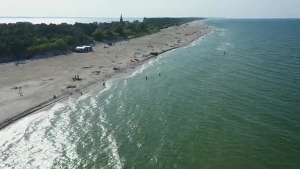 Παραλία Της Βαλτικής Θάλασσας Kuznica Plaza Morze Baltyckie Aerial View — Αρχείο Βίντεο