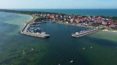 Panorama Port Windsurfing Kuznica Hava Görüntülü Polonya. Yüksek kalite 4k görüntü