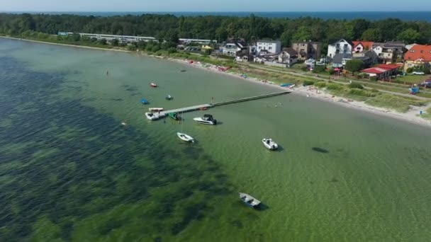 Προβλήτα Σκαφών Στην Kuznica Lodzie Molo Aerial View Poland Υψηλής — Αρχείο Βίντεο