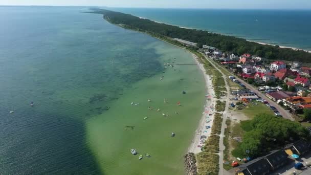 Panorama Beach Windsurfen Kuznica Plaza Krajobraz Aerial View Polen Hoge — Stockvideo