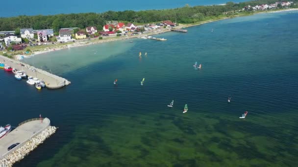 Panorama Port Windsurfing Kuznica Aerial View Polsko Vysoce Kvalitní Záběry — Stock video