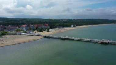 Güzel Baltık Denizi Sopot Molo Morze Baltyckie Hava Manzaralı Polonya. Yüksek kalite 4k görüntü