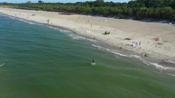Strand Baltic Sea Kuznica Plaza Morze Baltyckie Aerial View Poland — Stockvideo