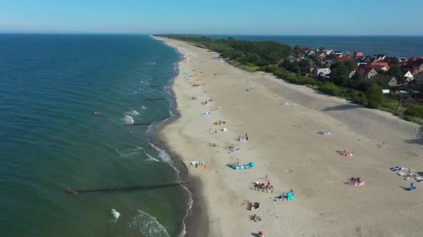 Strand Oostzee Kuznica Plaza Morze Baltyckie Luchtfoto Polen Hoge Kwaliteit — Stockvideo