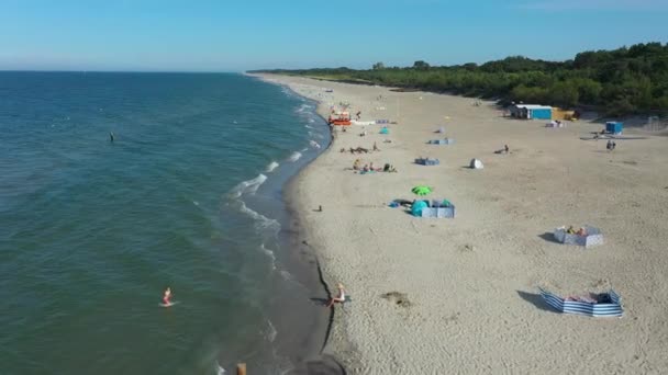 Strand Oostzee Kuznica Plaza Morze Baltyckie Luchtfoto Polen Hoge Kwaliteit — Stockvideo