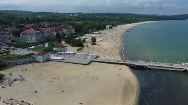 Hermoso Muelle Mar Báltico Sopot Molo Morze Baltyckie Vista Aérea — Vídeos de Stock