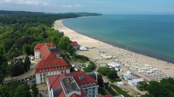 Hermosa Playa Mar Báltico Sopot Plaza Morze Vista Aérea Polonia — Vídeos de Stock