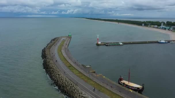 Harbor Breakwater Wladyslawowo Falochron Portu Vista Aérea Polônia Imagens Alta — Vídeo de Stock