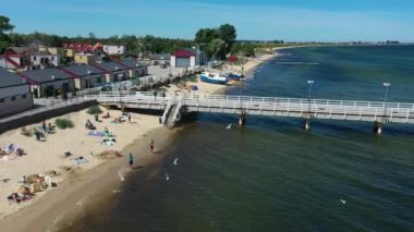 Port Beach Baltık Denizi Mechelinki Plaza Morze Baltyckie Hava Görüntüsü Polonya. Yüksek kalite 4k görüntü