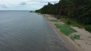 Plaj Baltık Denizi Plaza Bladzikowo Morze Baltyckie Hava Manzaralı Polonya. Yüksek kalite 4k görüntü