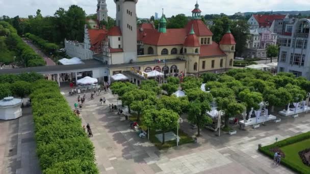 Square Pier Sopot Molo Skwer Kuracyjny Aerial View Poland High — Stock Video