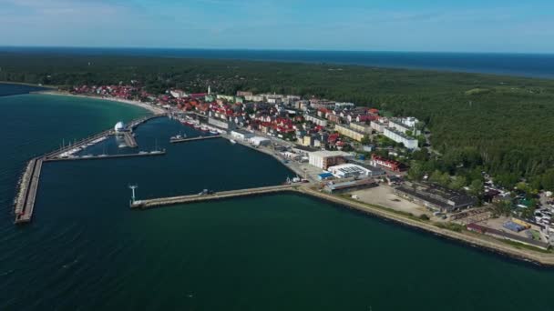 Όμορφη Panorama Seaport Hel Port Aerial View Πολωνία Υψηλής Ποιότητας — Αρχείο Βίντεο
