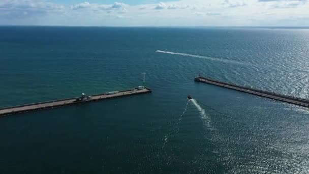 Breakwater Seaport Hel Falochron Port Morski Widok Lotu Ptaka Polska — Wideo stockowe