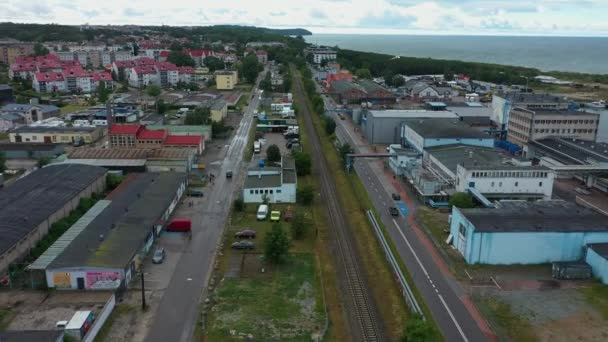 Σιδηροδρομικός Σταθμός Port Wladyslawowo Stacja Pkp Aerial View Πολωνία Υψηλής — Αρχείο Βίντεο