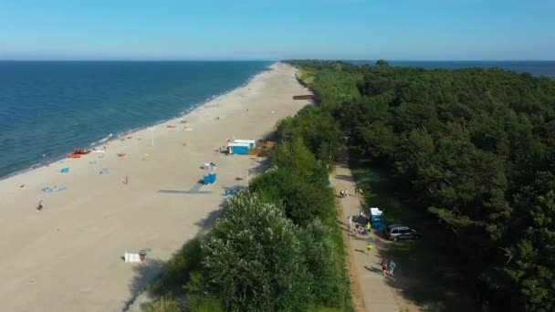 Panorama Playa Mar Báltico Kuznica Plaza Morze Baltyckie Vista Aérea — Vídeos de Stock