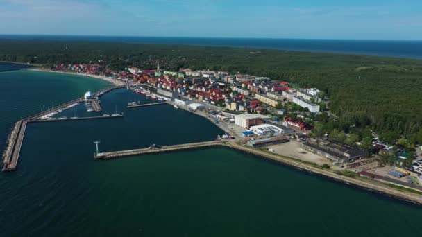 Vackra Panorama Seaport Hel Port Flygfoto Polen Högkvalitativ Film — Stockvideo