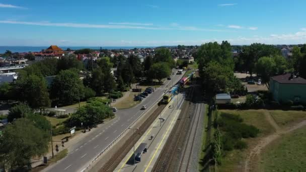 Tren Yolu Wladyslawowo Pociag Tory Kolejowe Hava Görüntüsü Polonya Izliyor — Stok video