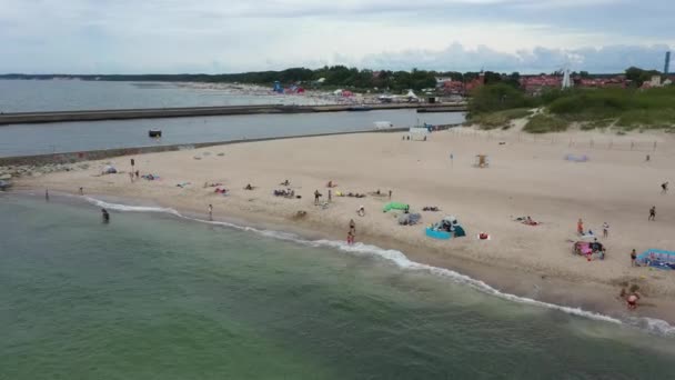 Beach Baltic Sea Ustka Plaza Morze Batyckie Aerial View Poland — Stock Video
