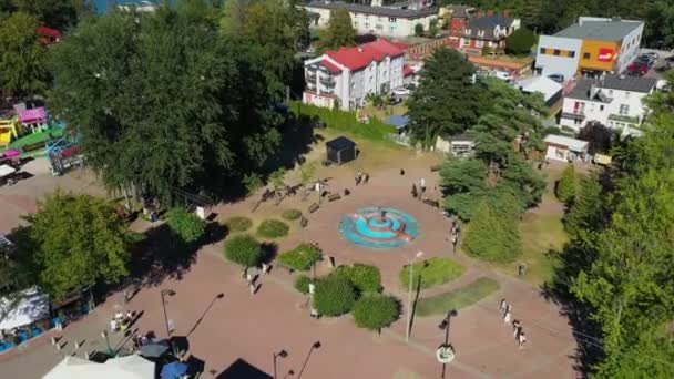 Fontána Downtown Jastrzebia Gora Fontanna Centrum Aerial View Polsko Vysoce — Stock video