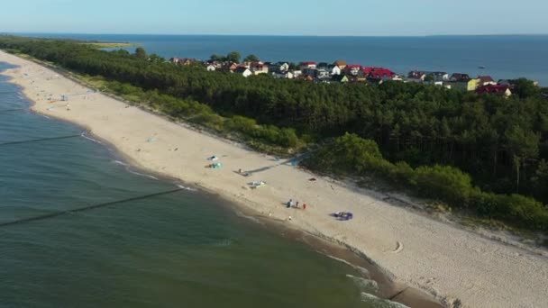 Baltische Zee Strand Chalupy Plaza Morze Baltyckie Luchtfoto View Polen — Stockvideo
