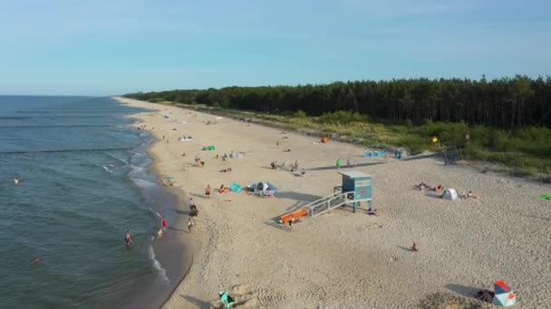 Baltic Sea Beach Chalupy Plaza Morze Baltyckie Αεροφωτογραφία Πολωνία Υψηλής — Αρχείο Βίντεο
