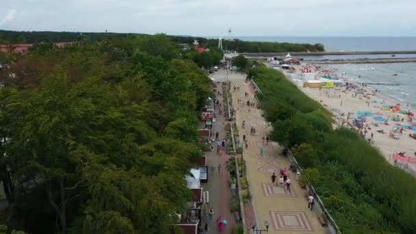 Tengerparti Sétány Ustka Promenada Nadmorska Aerial View Lengyelország Kiváló Minőségű — Stock videók