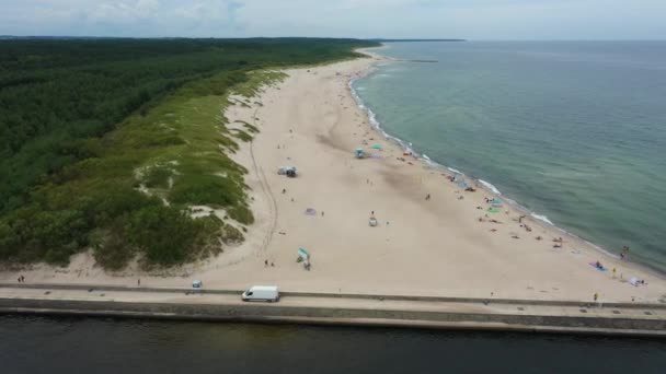 Pláž Baltské Moře Ustka Plaza Morze Batyckie Aerial View Polsko — Stock video