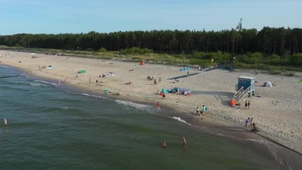 Baltic Sea Beach Chalupy Plaza Morze Baltyckie Aerial View Poland — Stock Video