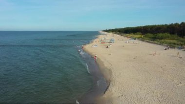 Baltık Denizi Sahili Chalupy Plaza Morze Baltyckie Hava Görüntüsü Polonya. Yüksek kalite 4k görüntü