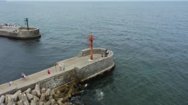 Dalgakıran Ustka Falochron Hava Görüntüsü Polonya. Yüksek kalite 4k görüntü