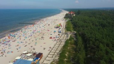 Plaj Baltık Denizi Leba Plaza Morze Baltyckie Hava Görüntüsü Polonya. Yüksek kalite 4k görüntü