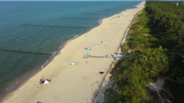 Playa Del Mar Báltico Chalupy Plaza Morze Baltyckie Vista Aérea — Vídeos de Stock