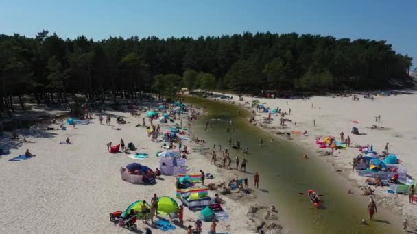Estuary Piasnica Debki Ujscie Piasnicy Aerial View Poland High Quality — Stock Video