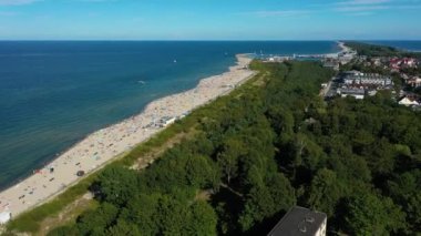 Panorama Sahili Baltık Denizi Wladyslawowo Plaza Morze Baltyckie Hava Görüntüsü Polonya. Yüksek kalite 4k görüntü