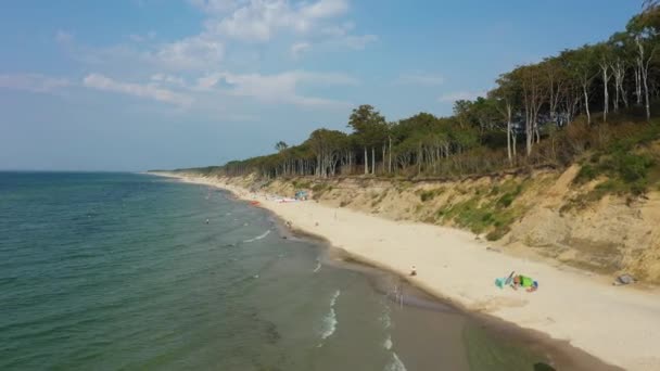 Baltic Sea Beach Debina Plaza Morze Baltyckie Luchtfoto Polen Hoge — Stockvideo