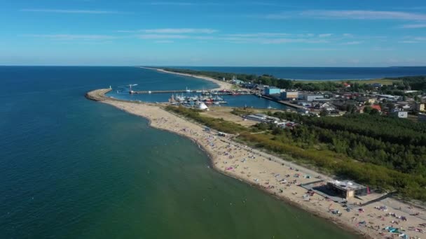 Strand Baltische Zee Haven Wladyslawowo Plaza Morze Baltyckie Luchtfoto View — Stockvideo