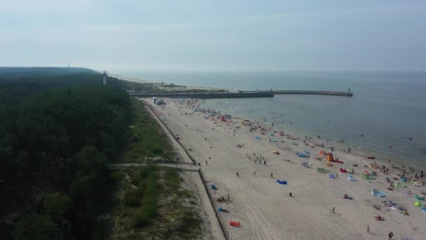 Beach Baltic Sea Leba Plaza Morze Baltyckie Aerial View Poland — Stock Video