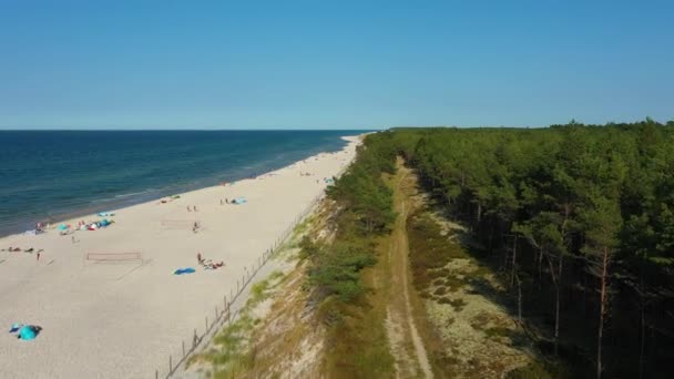 Strand Forest Baltic Sea Bialogora Plaza Las Morze Aerial View — Stock videók